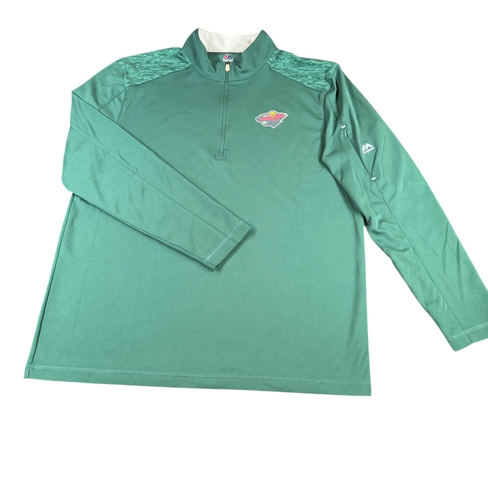 Majestic Minnesota Wild Cool Base Mens XL Quarter Zip Pullover Green NHL Hockey